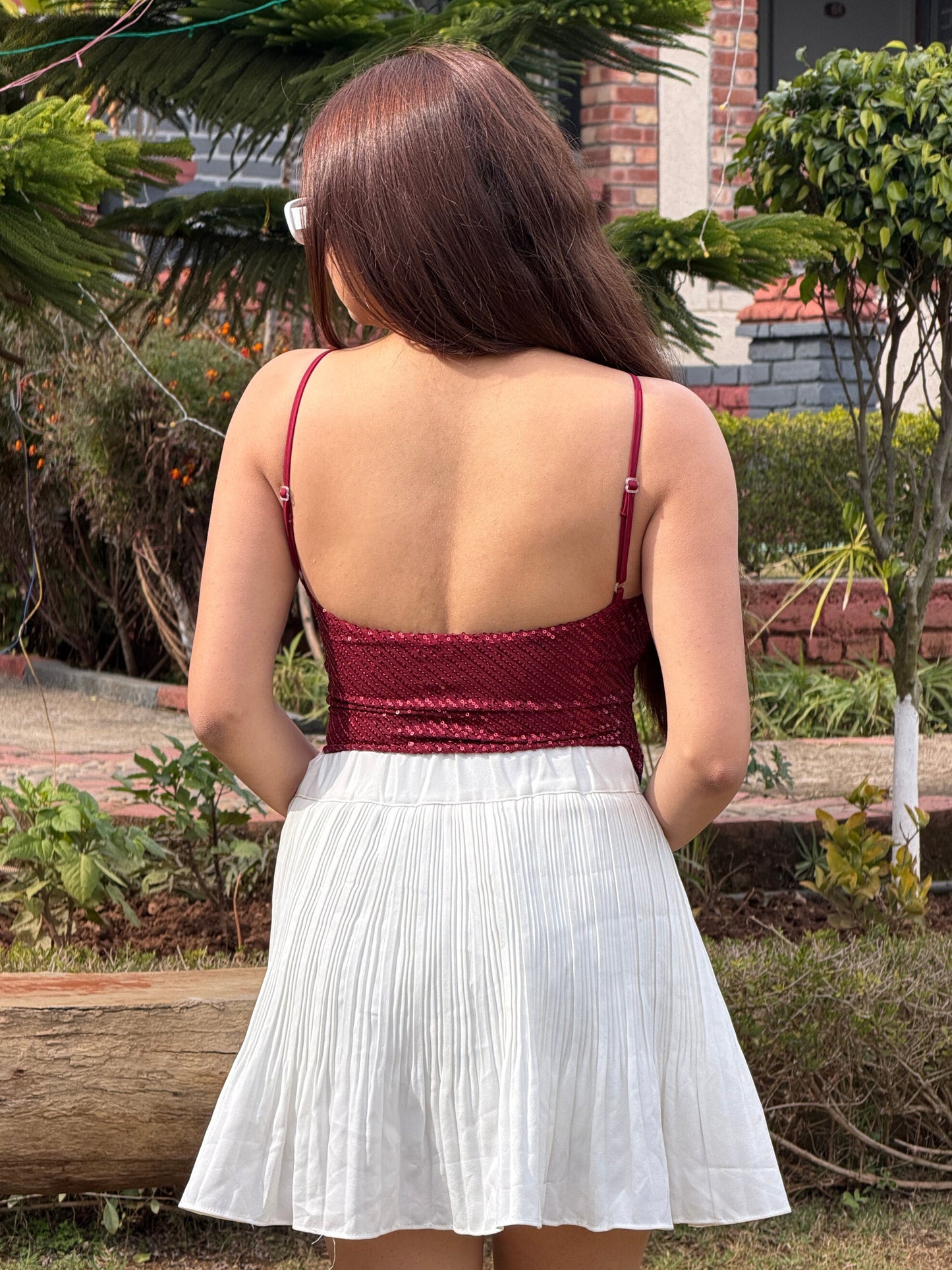 TANDUL Women Dazzling Maroon Sequin Top