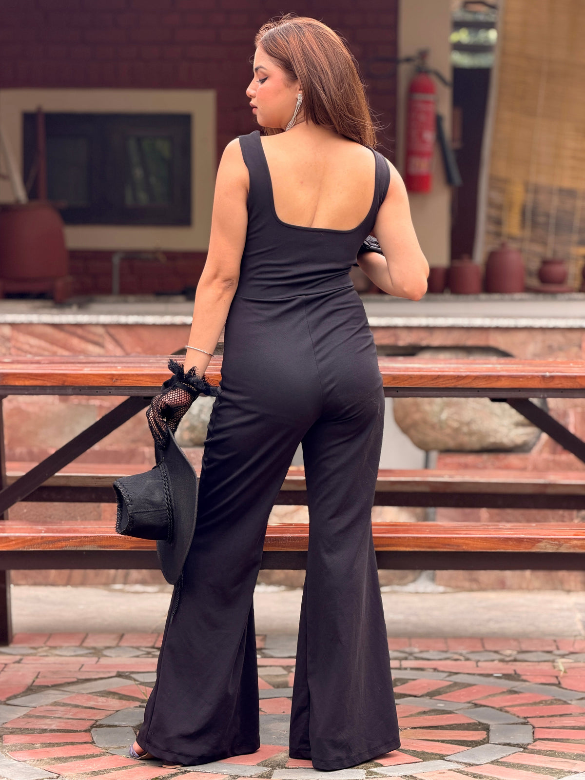 TANDUL Women's Corset-Style Sweetheart Flared Jumpsuit