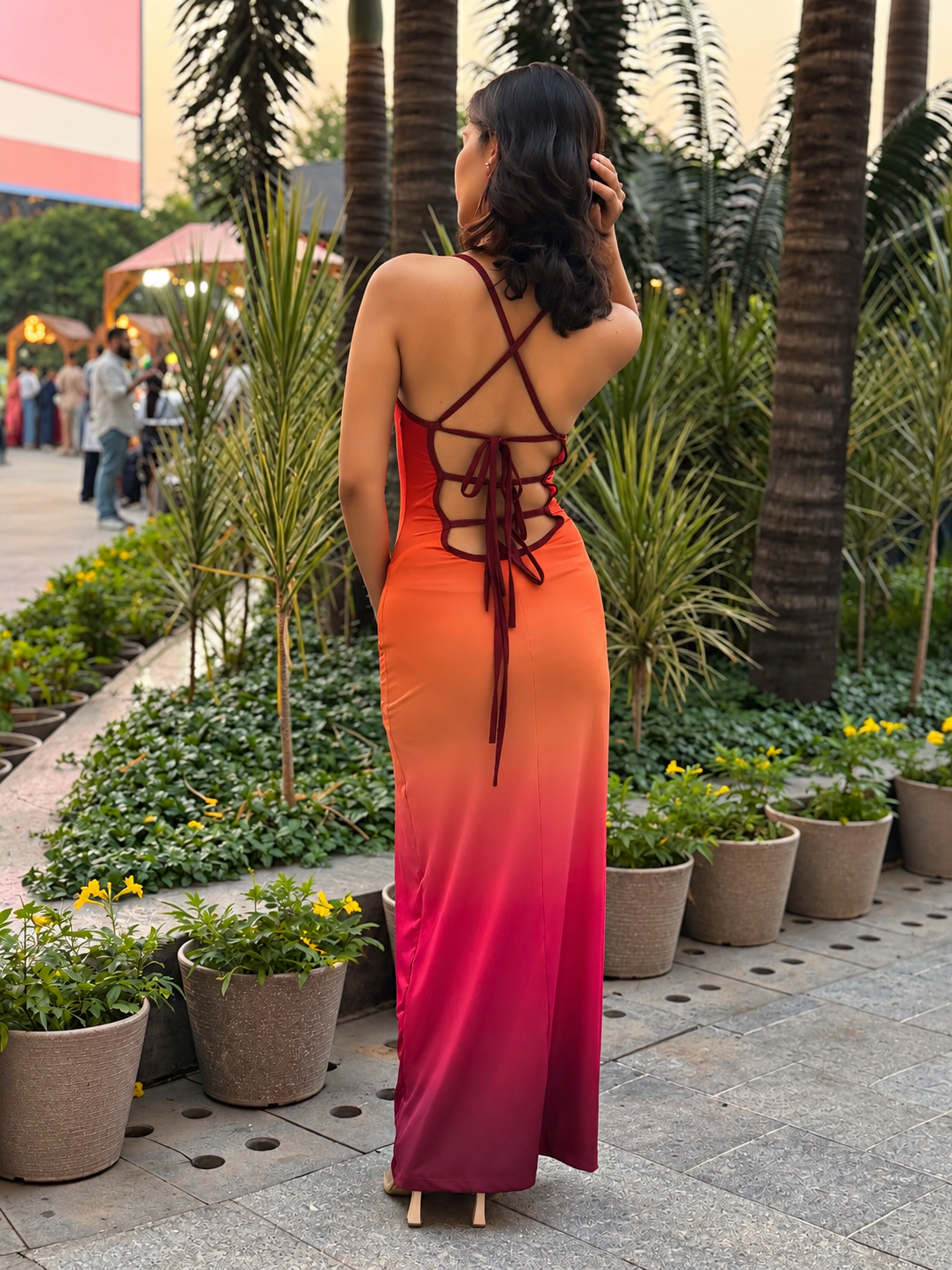 TANDUL Women Sunset Ombré Cowl Neck Maxi Dress