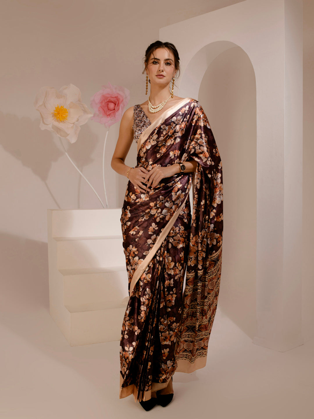 ELTIRE Exquisite Printed Bollywood Style Satin Saree
