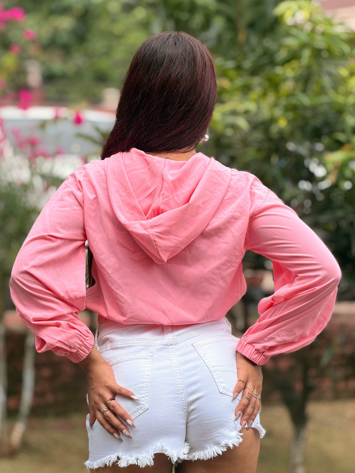 TANDUL Women’s Pink Summer Utility Jacket with Hood and Cargo Pockets