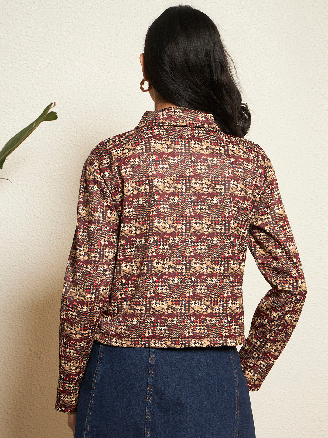 TANDUL Women Houndstooth Fleece Jacket