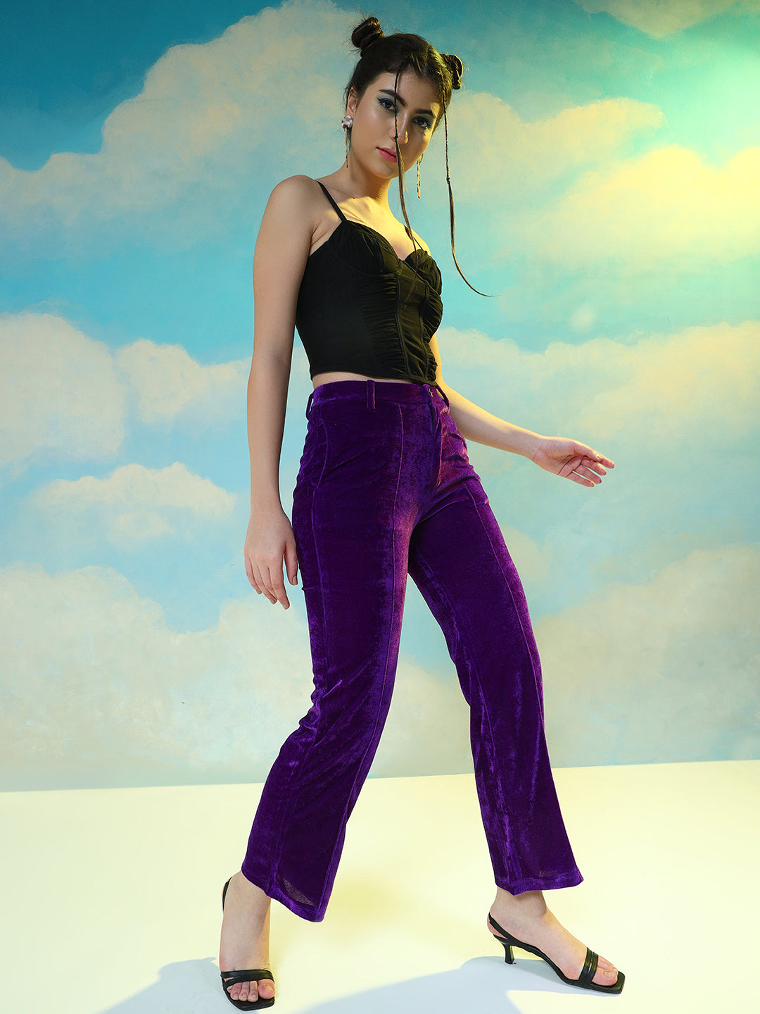 TANDUL  Women Regular Fit Purple Velvet Trousers