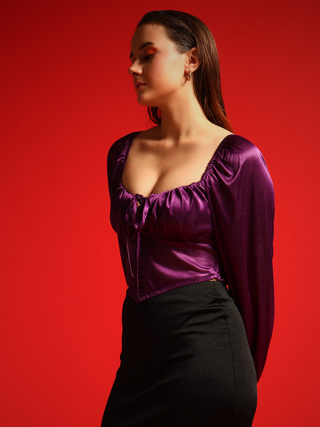 TANDUL  Casual Balloon Sleeve Self Design Women Purple Top