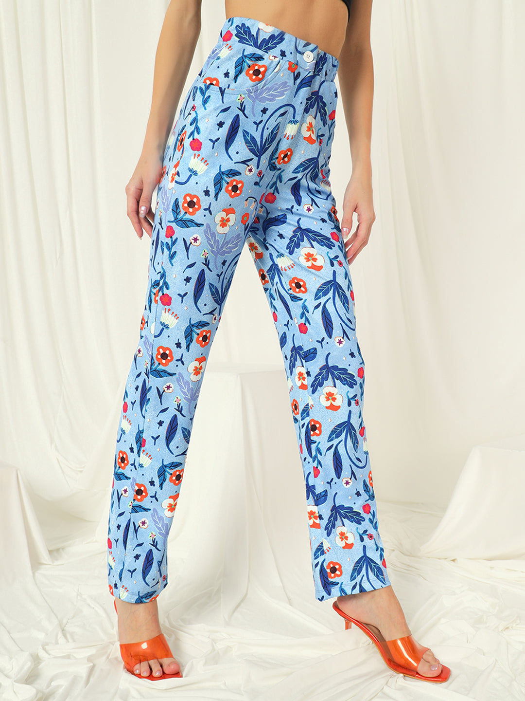 TANDUL  Women Regular Fit Light Blue Lycra Blend Trousers