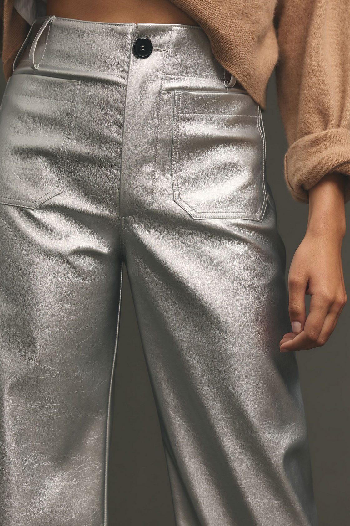 TANDUL  Women Regular Fit Silver Faux Leather Trousers