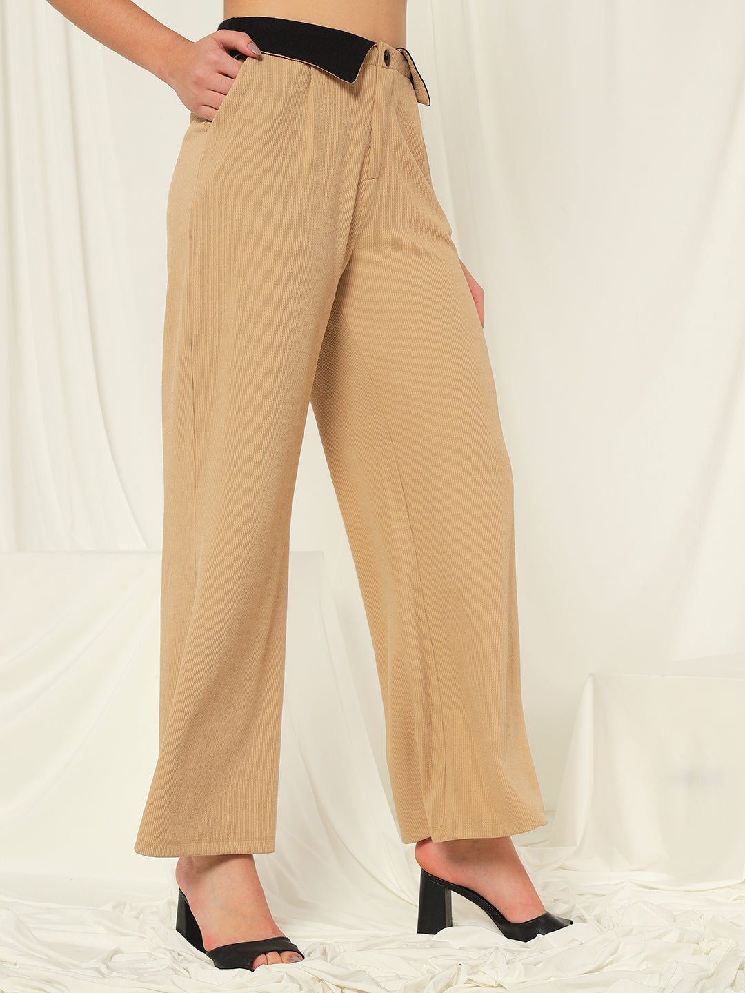 TANDUL  Women Regular Fit Beige Lycra Blend Trousers