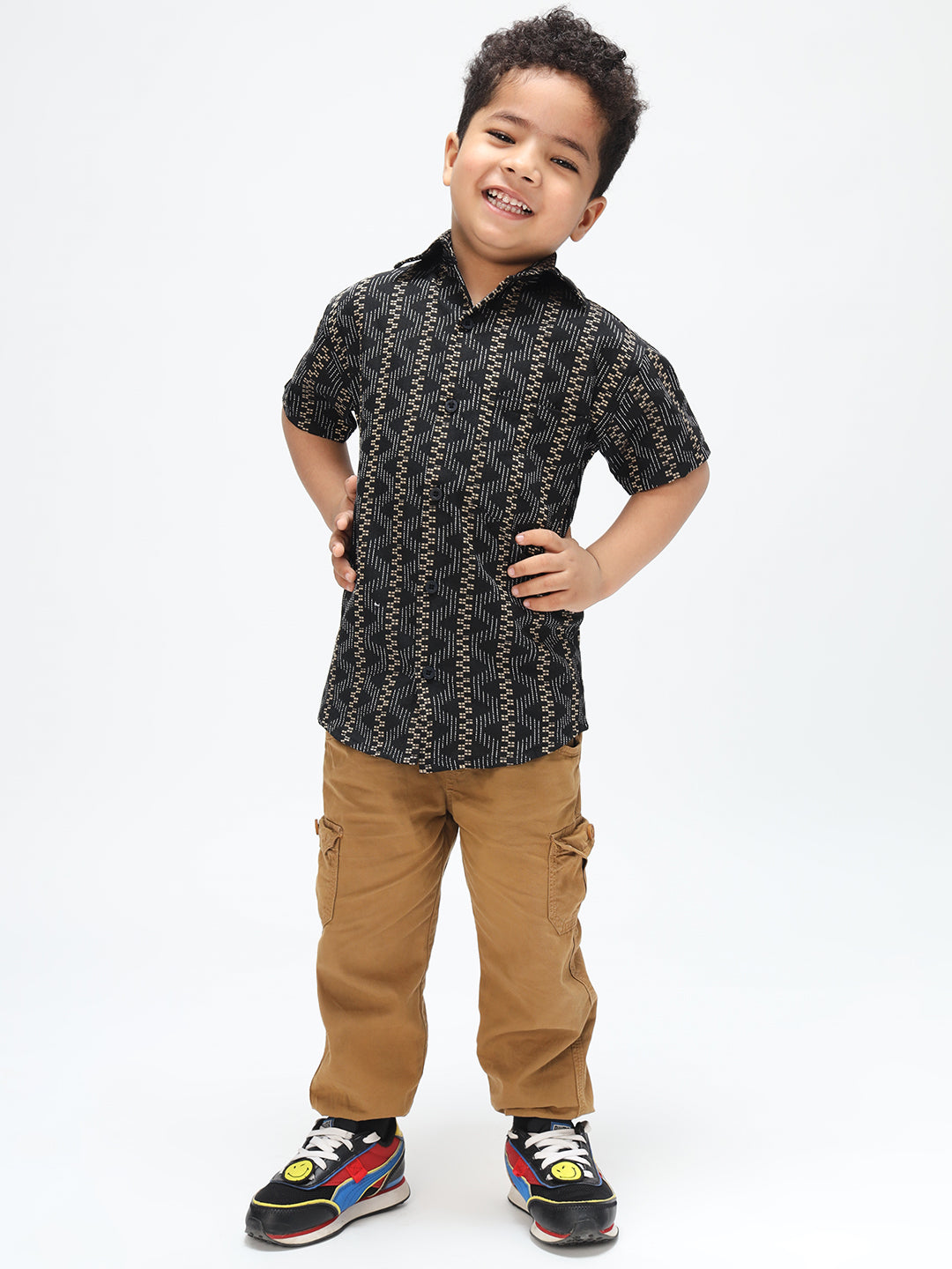 Boys Stylish Black Shirt Printed Casual Shirt