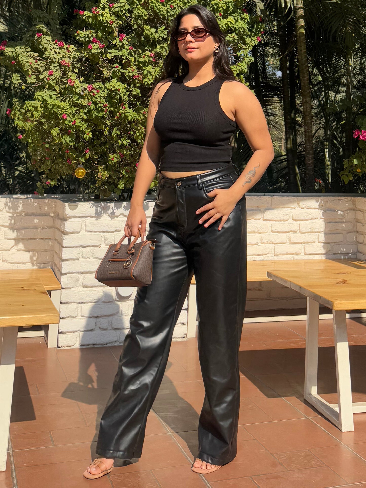 TANDUL  Women Regular Fit Black Faux Leather Trousers