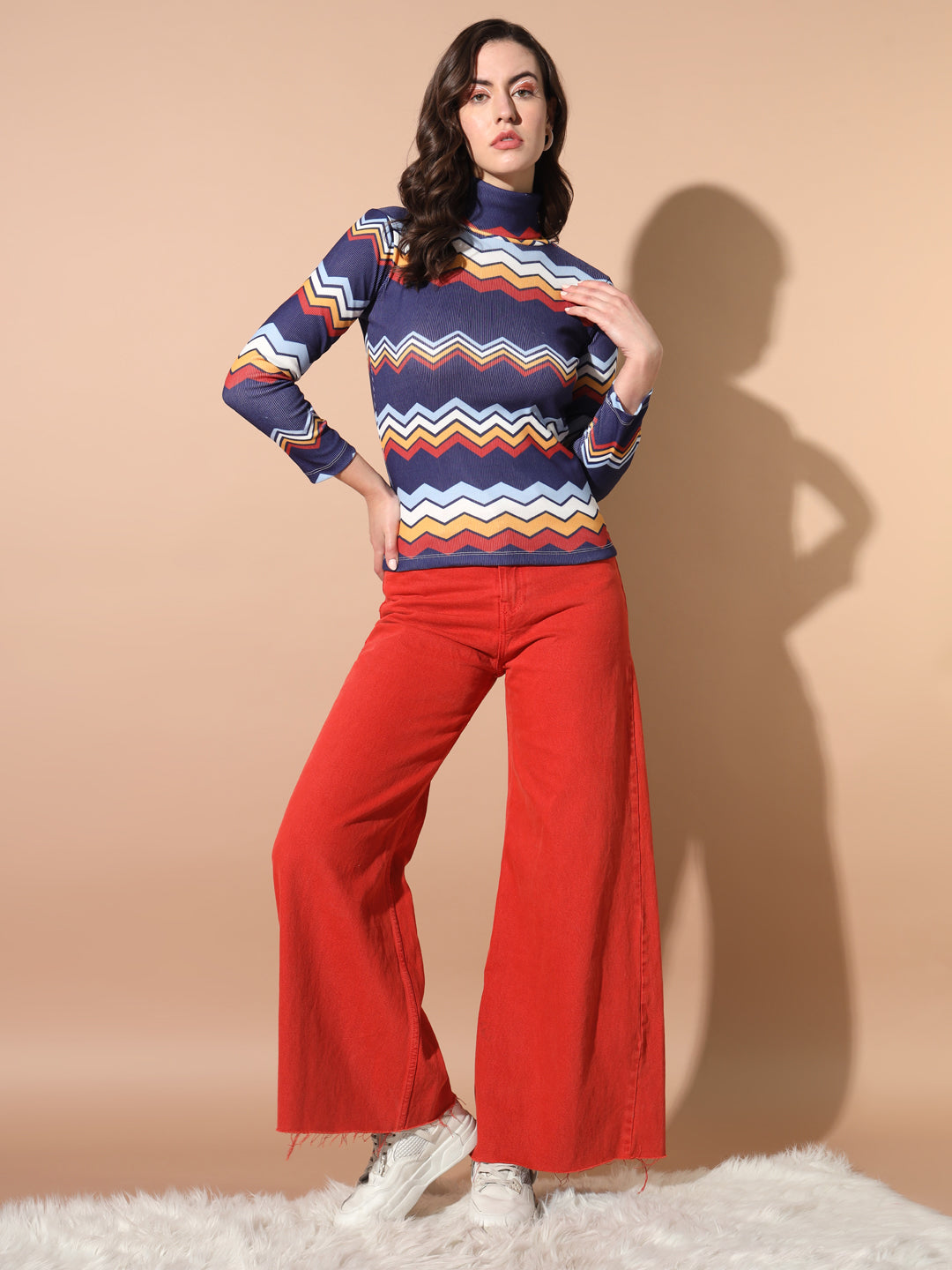 TANDUL Women Printed High Neck Multicolor Sweater