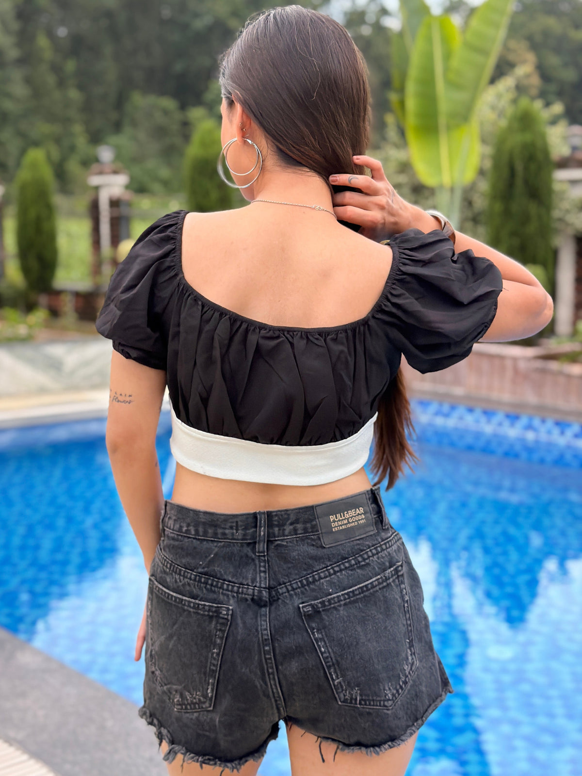 TANDUL Women Monochrome Lace-Up Crop Top