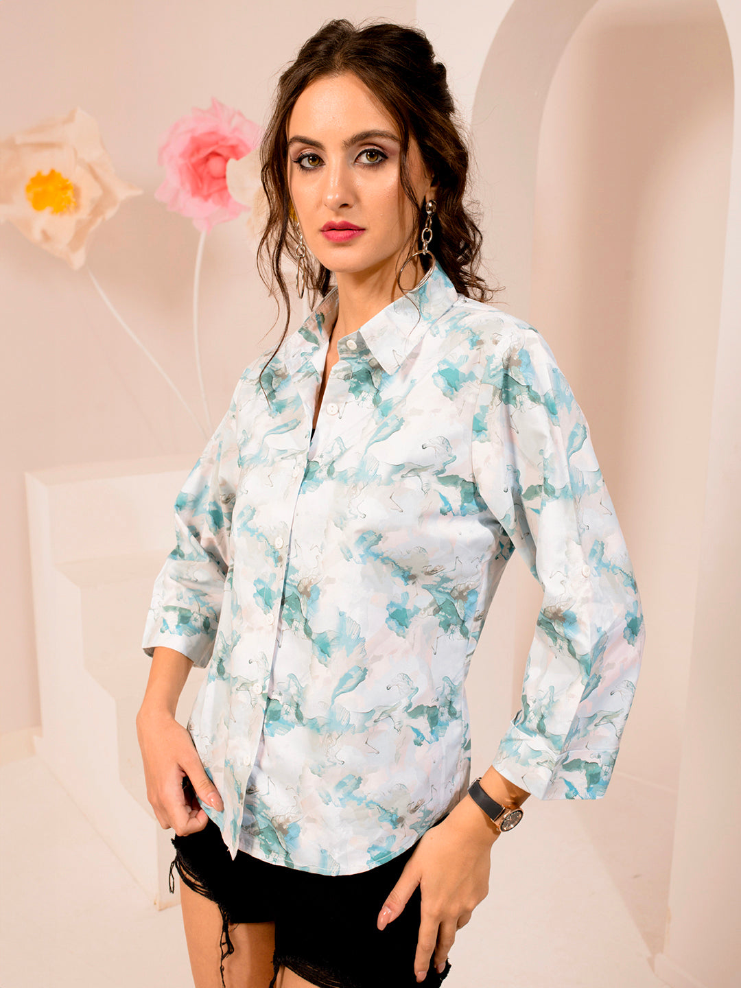 TANDUL  Women Regular Fit Printed Built-up Collar Casual Shirt