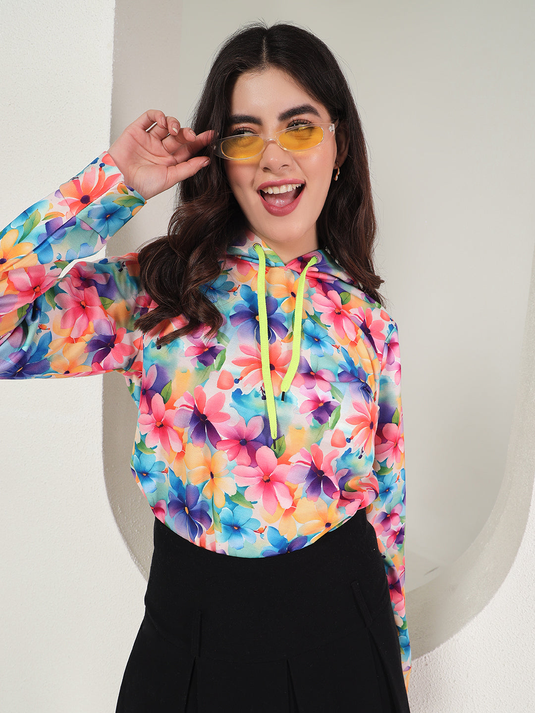 TANDUL  Women Full Sleeve Floral Print Hooded Sweatshirt