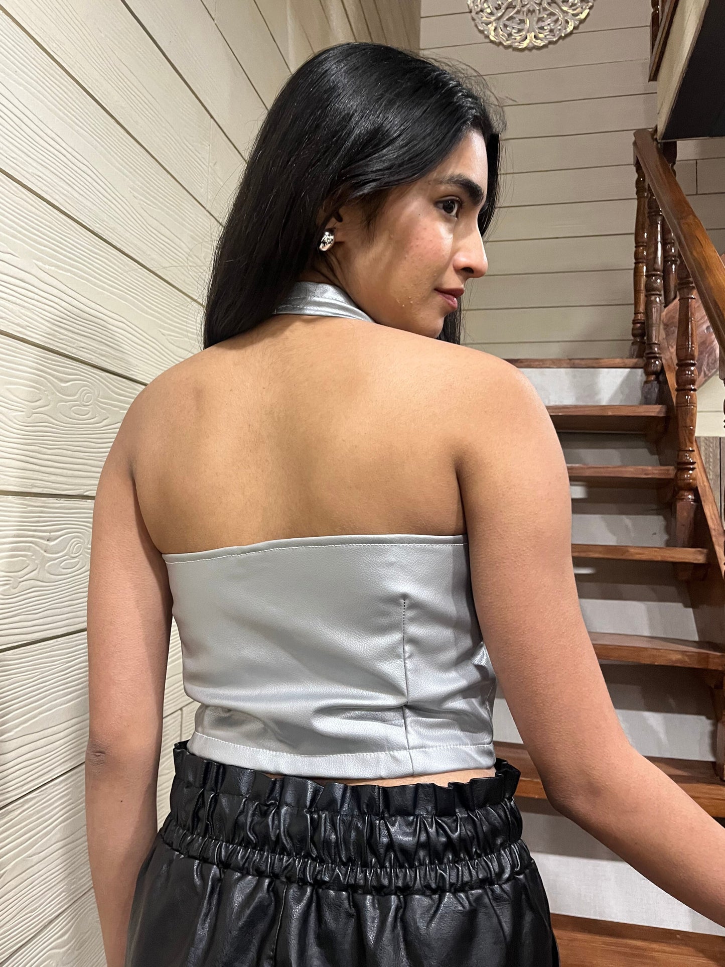 TANDUL Casual Sleeveless Solid Women Silver Top