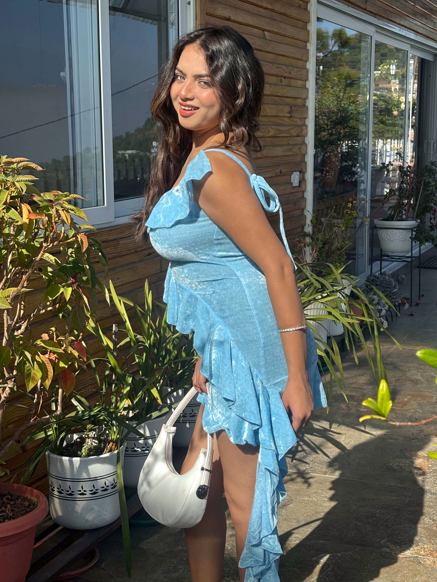 TANDUL Women Stunning Skyblue Velvet Dress