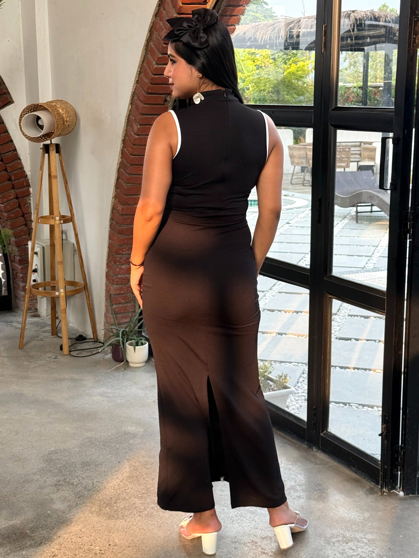 TANDUL Women Stunning Black Dress with White Detailing