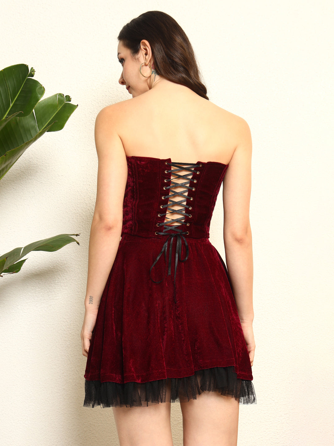 TANDUL Women Elegant Wine Color Velvet Co-ord Set