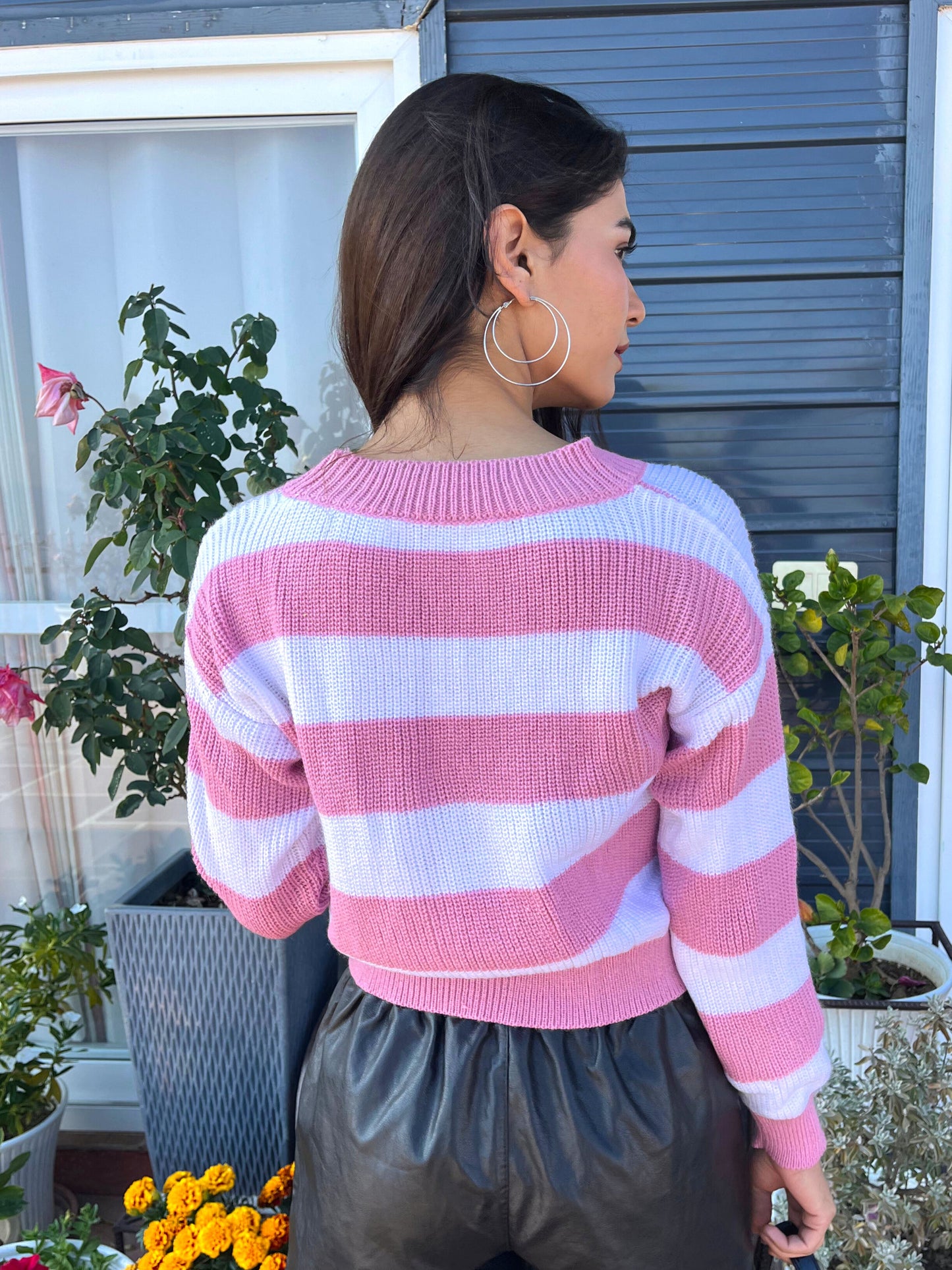 TANDUL Women Charming Pink and White Striped Sweater