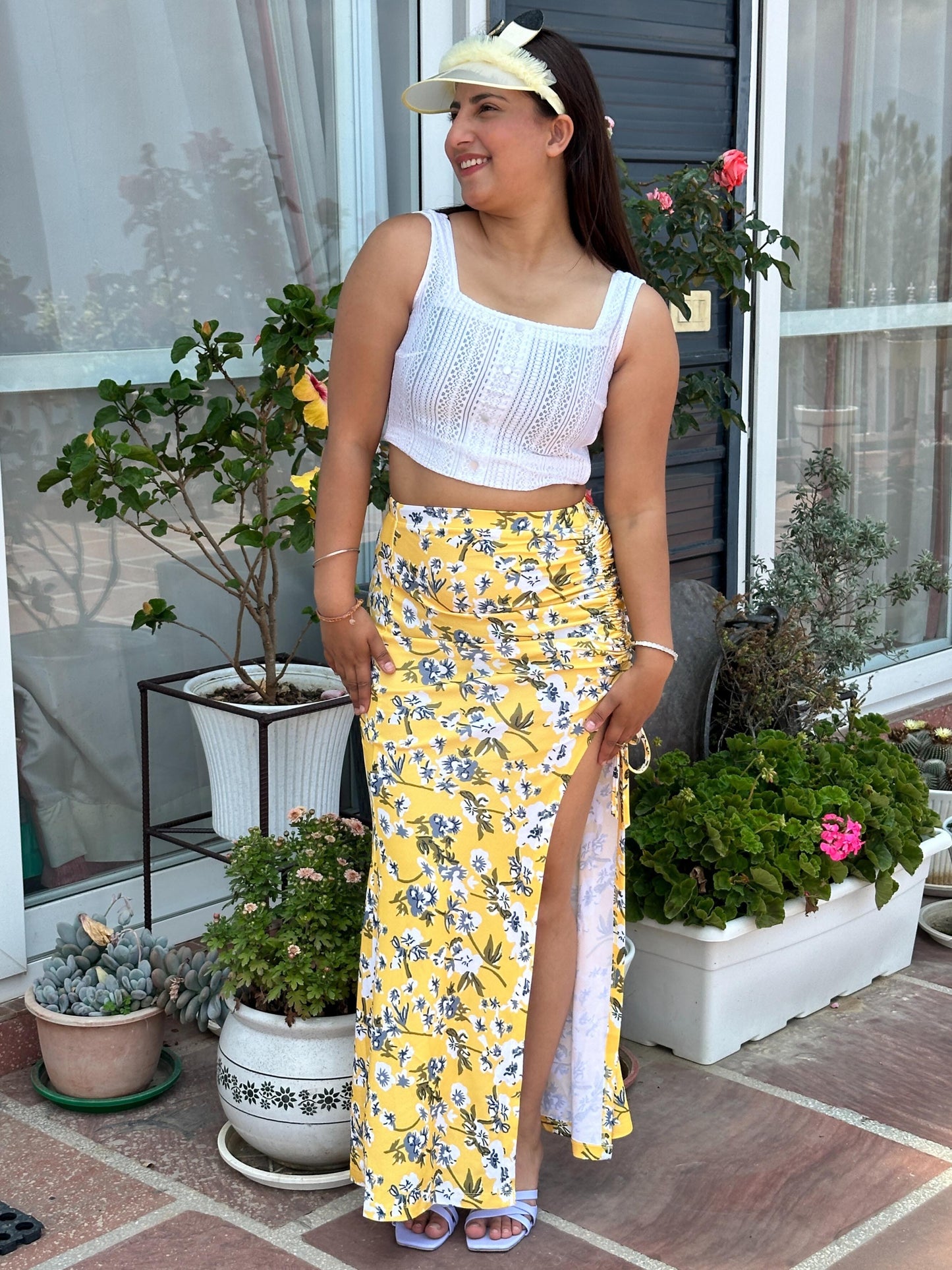 TANDUL Stunning Yellow Floral Skirt