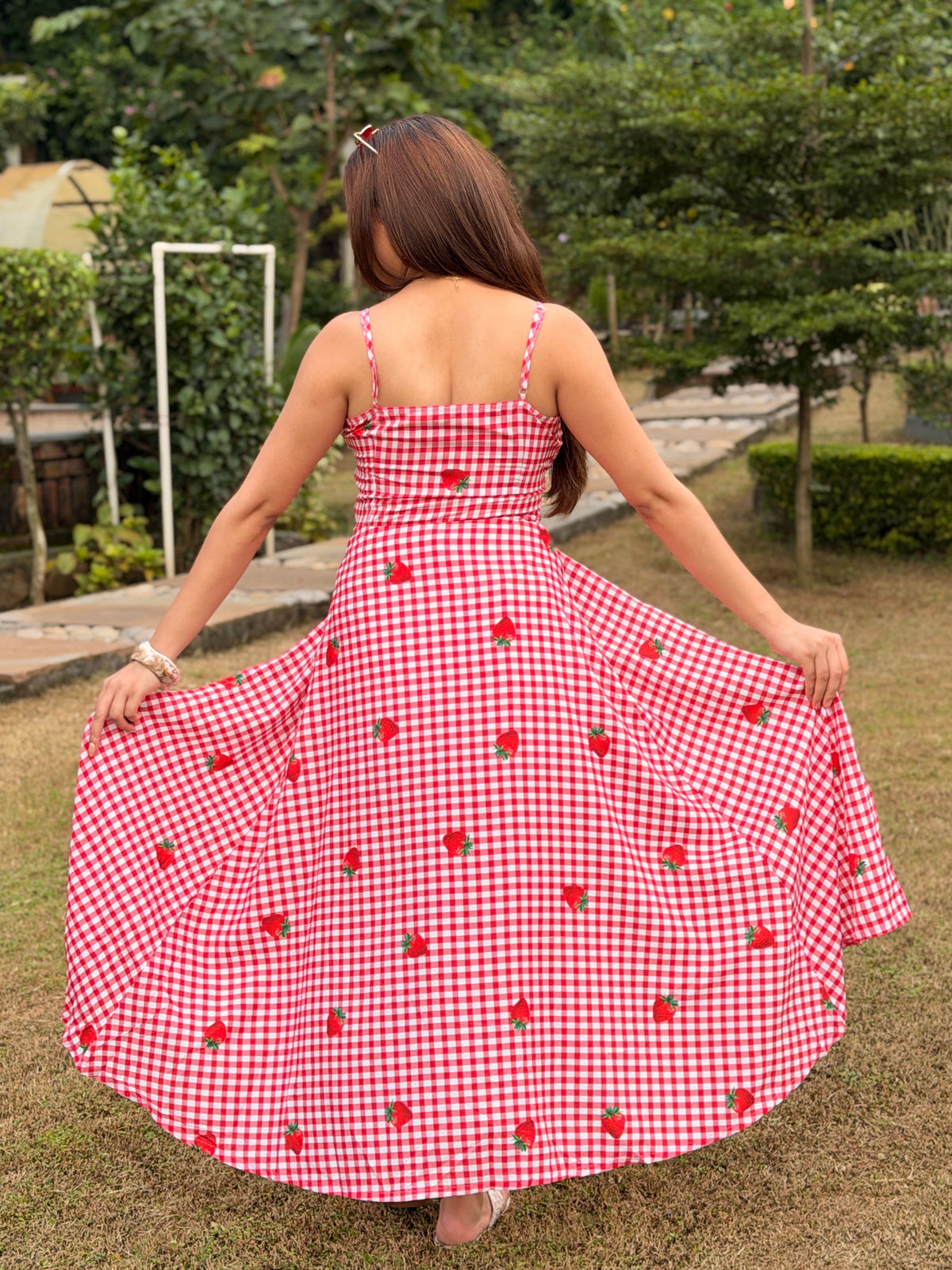 TANDUL Women Red Gingham Strawberry Print Shrug cum Top