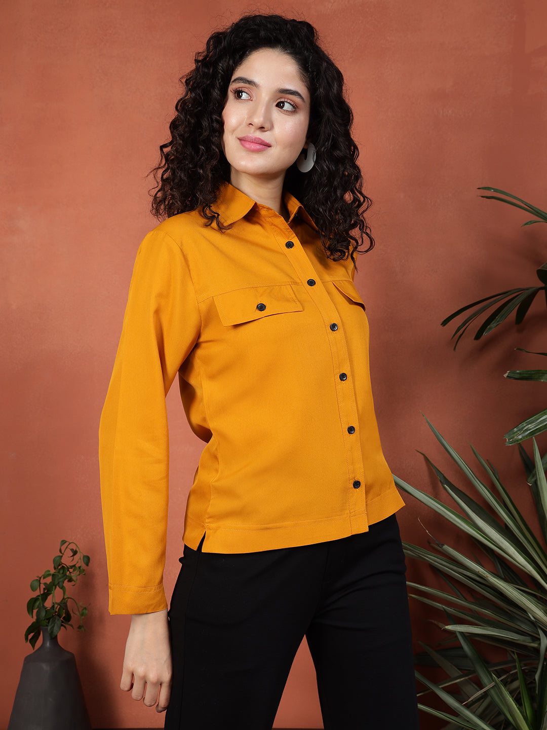 TANDUL Full Sleeve Solid Yellow Women Shirt