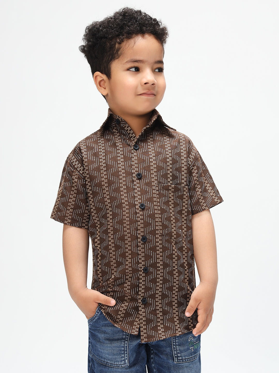 Boys Stylish Brown Shirt Printed Casual Shirt