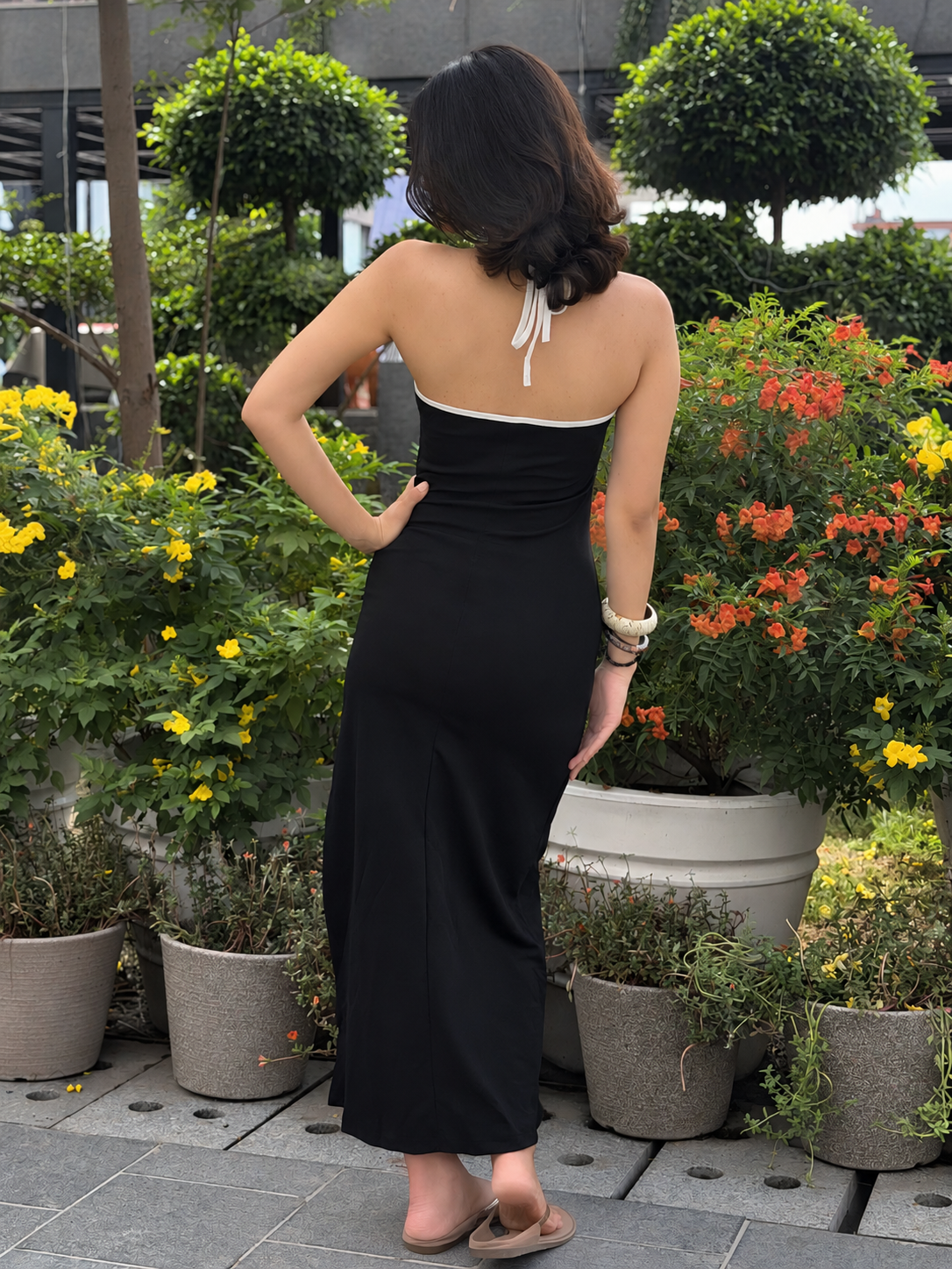 TANDUL Women Monochrome Floral Cut-Out Bodycon Dress