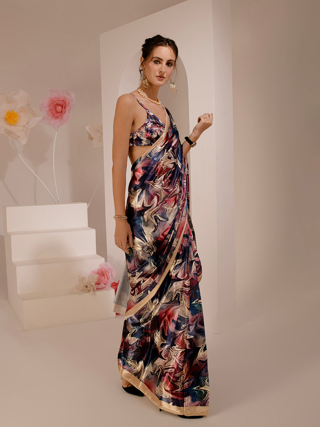 ELTIRE Exquisite Printed Bollywood Style Satin Saree