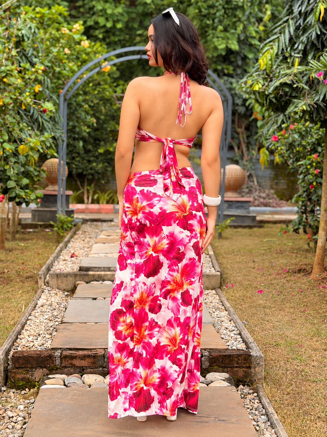 TANDUL Women Tropics Floral Twist-Front High-Slit Co-Ord Set