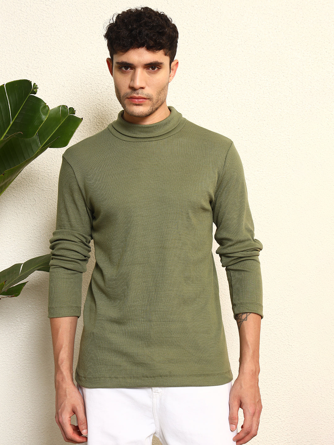 TANDUL Men Solid Turtle Neck Green Sweater