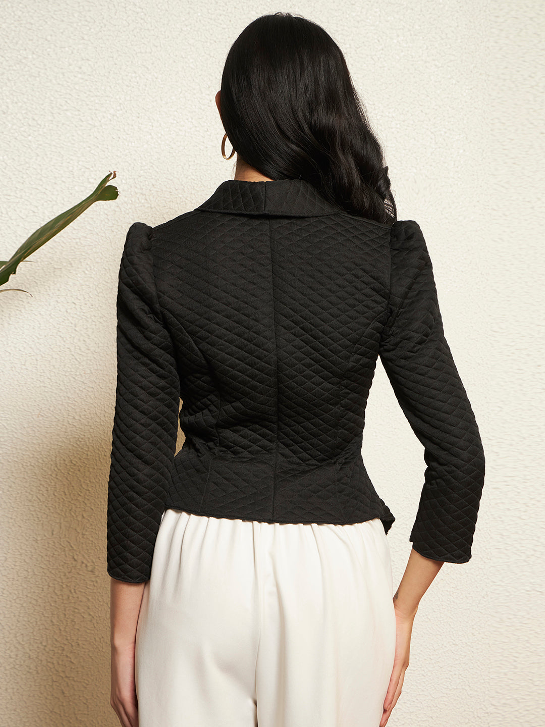 TANDUL Women Sleek Black Quilt Blazer