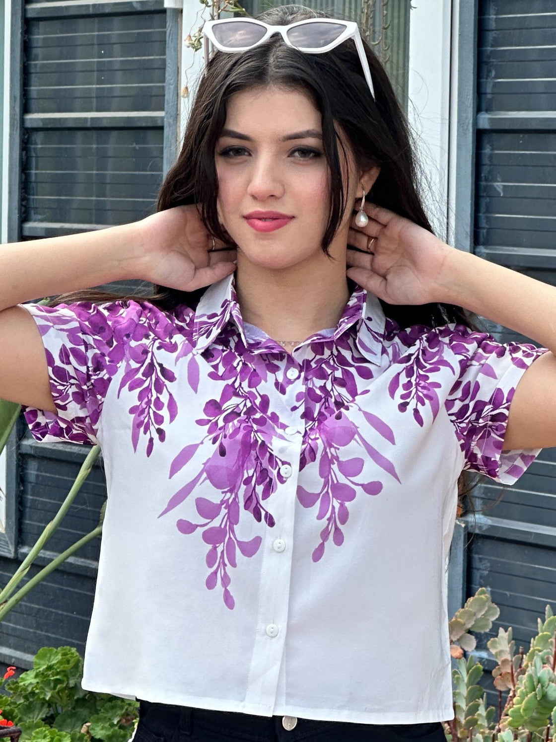 TANDUL Women Purple Leaf Printed Casual Shirt