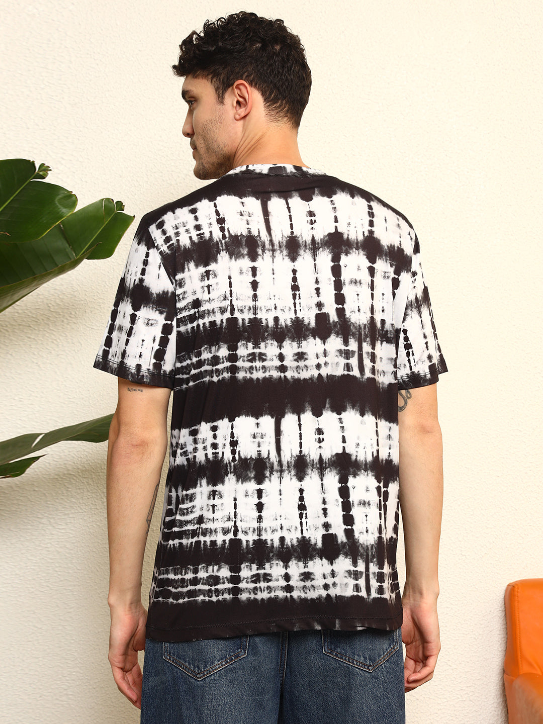 TANDUL Men's  black and white tie-dye T-shirt