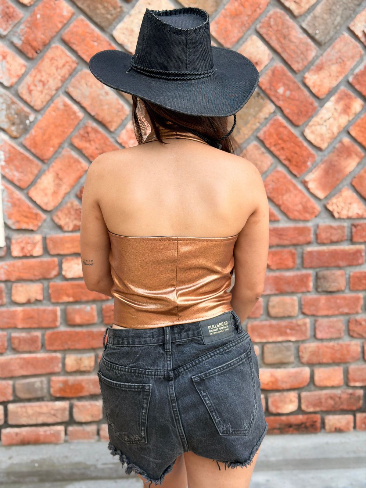 TANDUL Women Golden Front Detailed Leather Top