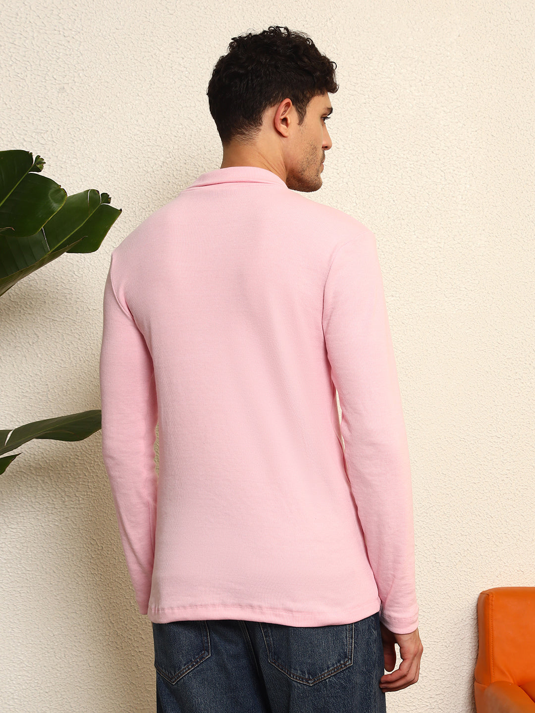 TANDUL  Men Solid Turtle Neck Pink Sweater