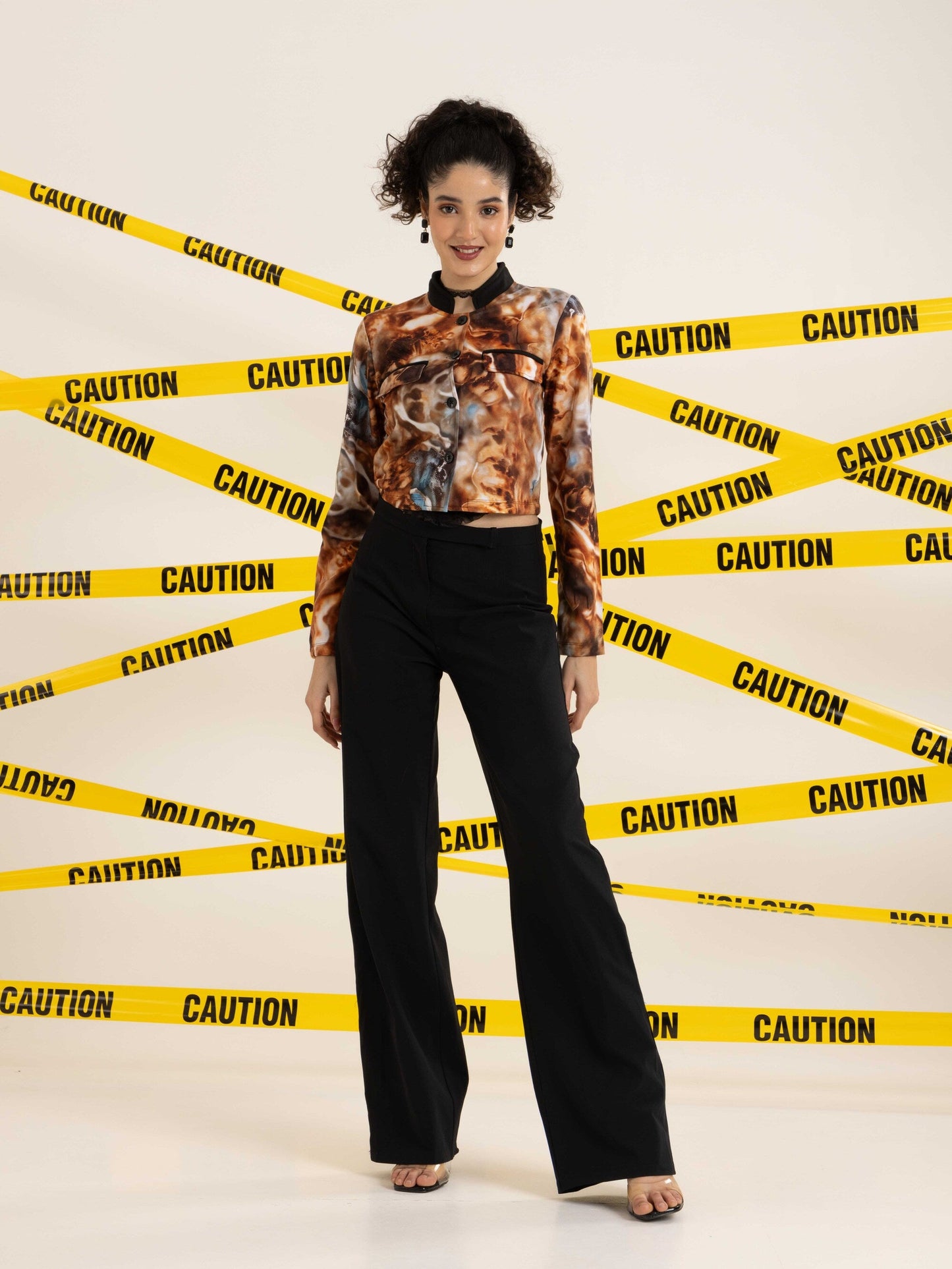 TANDUL Women Brown Marble Printed Blazer