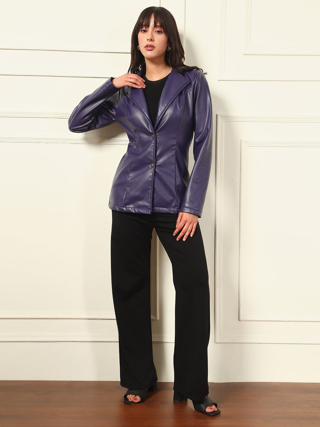 TANDUL Women Striking Purple Leather Blazer