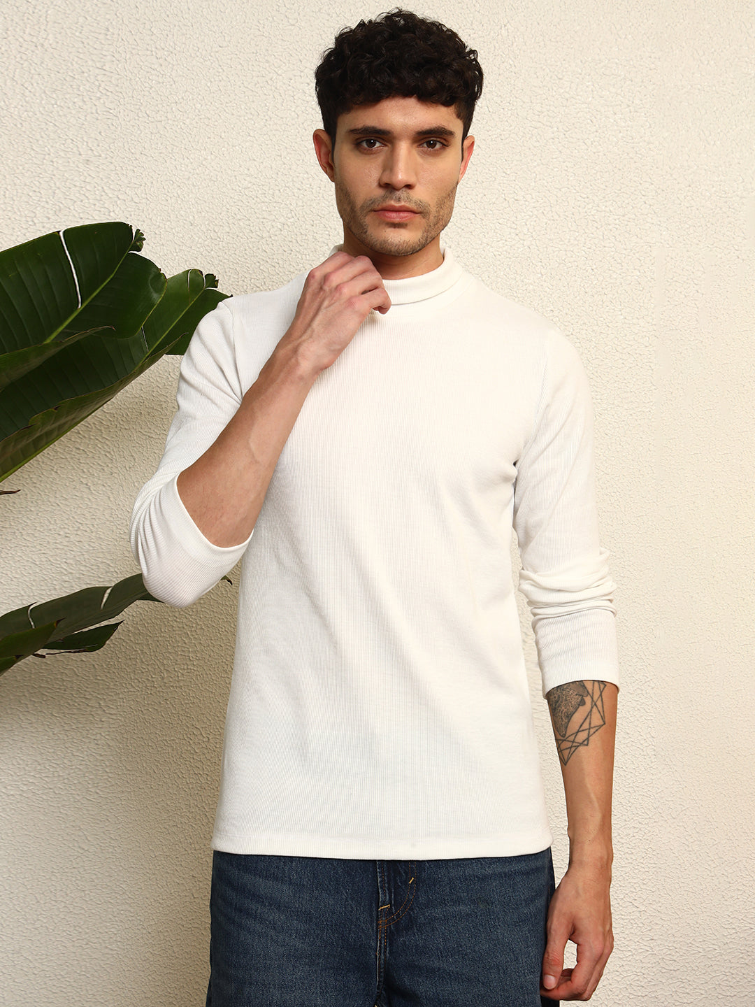 TANDUL  Men Solid Turtle Neck White Sweater