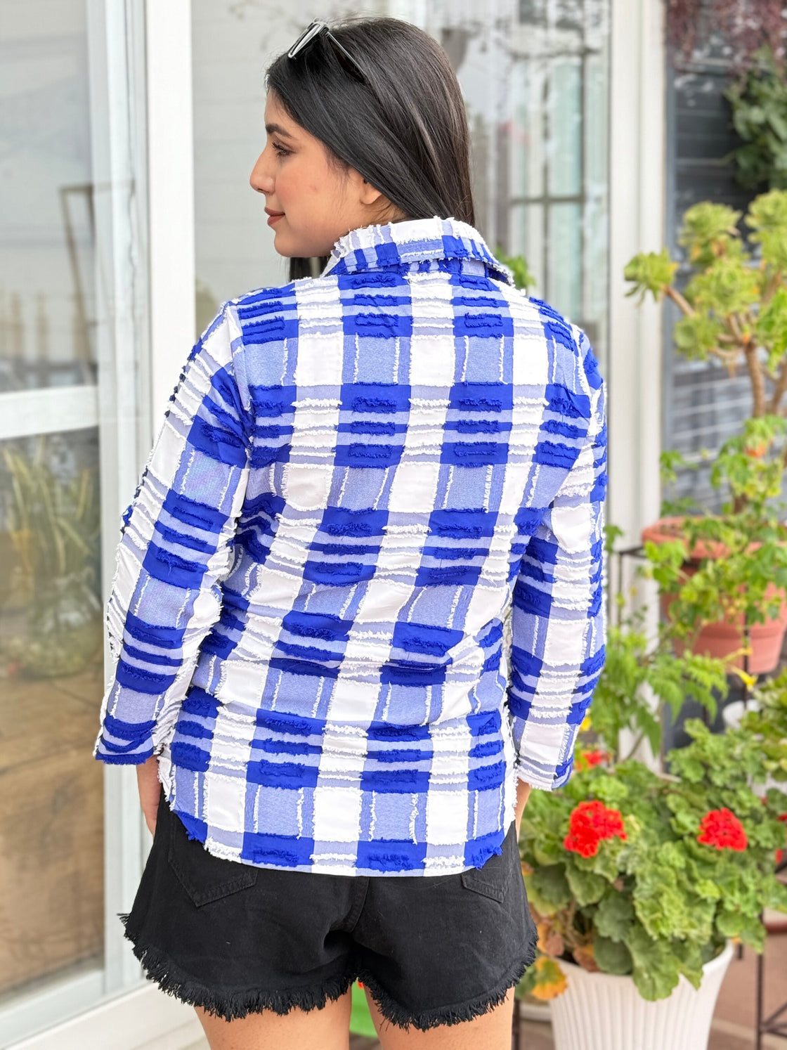 TANDUL Women Blue and white Plaid Shirt
