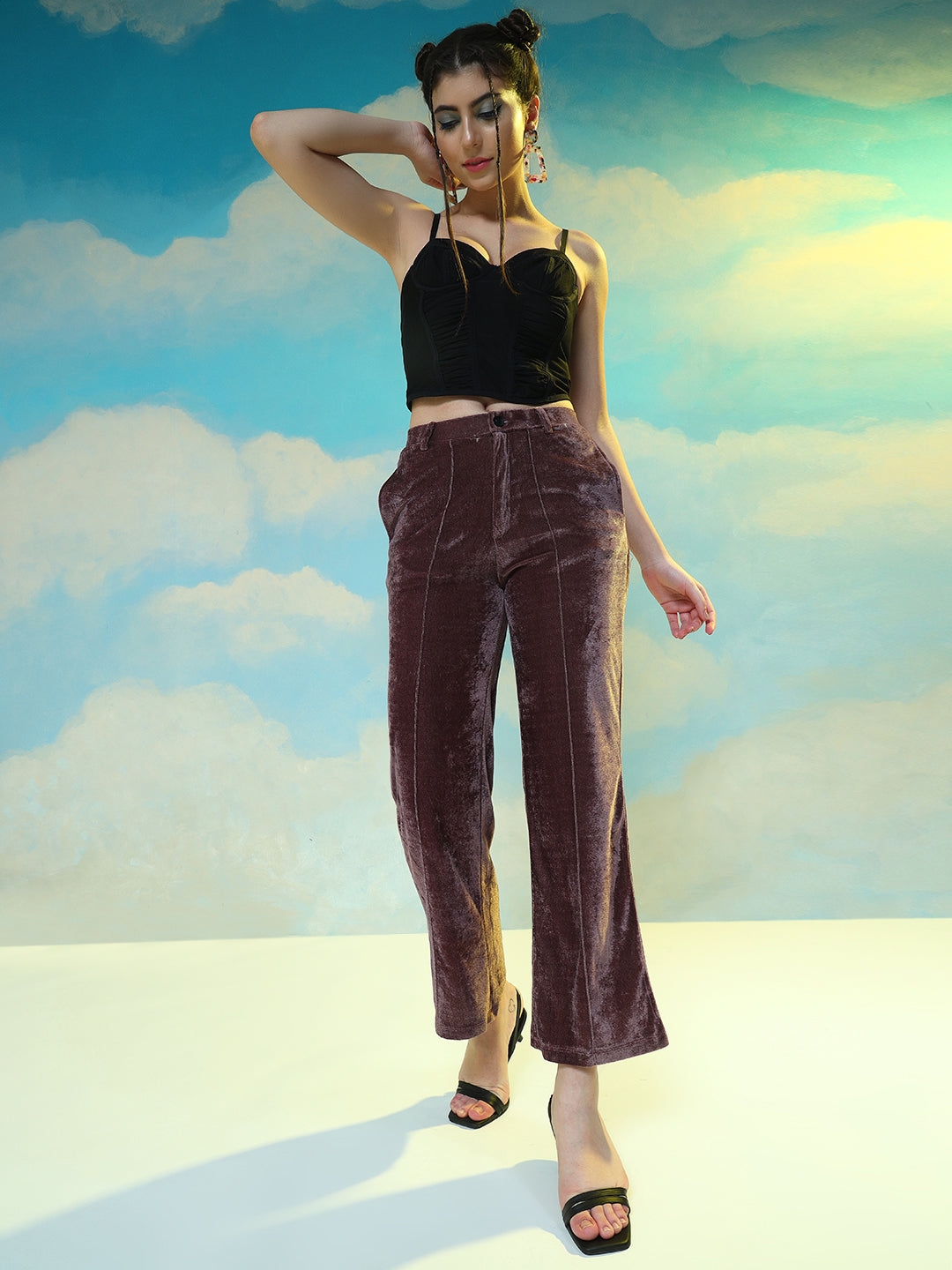 TANDUL  Women Regular Fit Brown Velvet Trousers