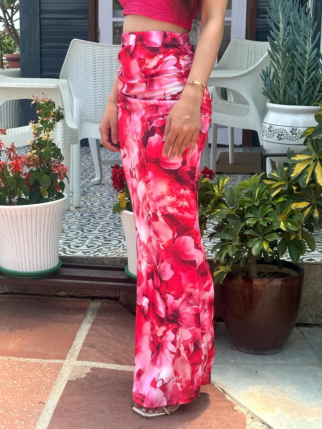 TANDUL Women Stunning Pink Floral Skirt