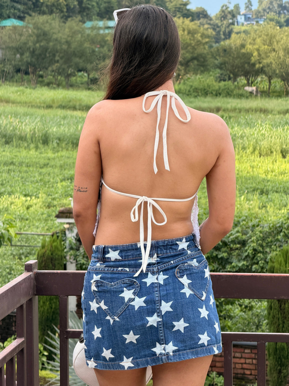 TANDUL Women White Lace Cami Backless Lace Top