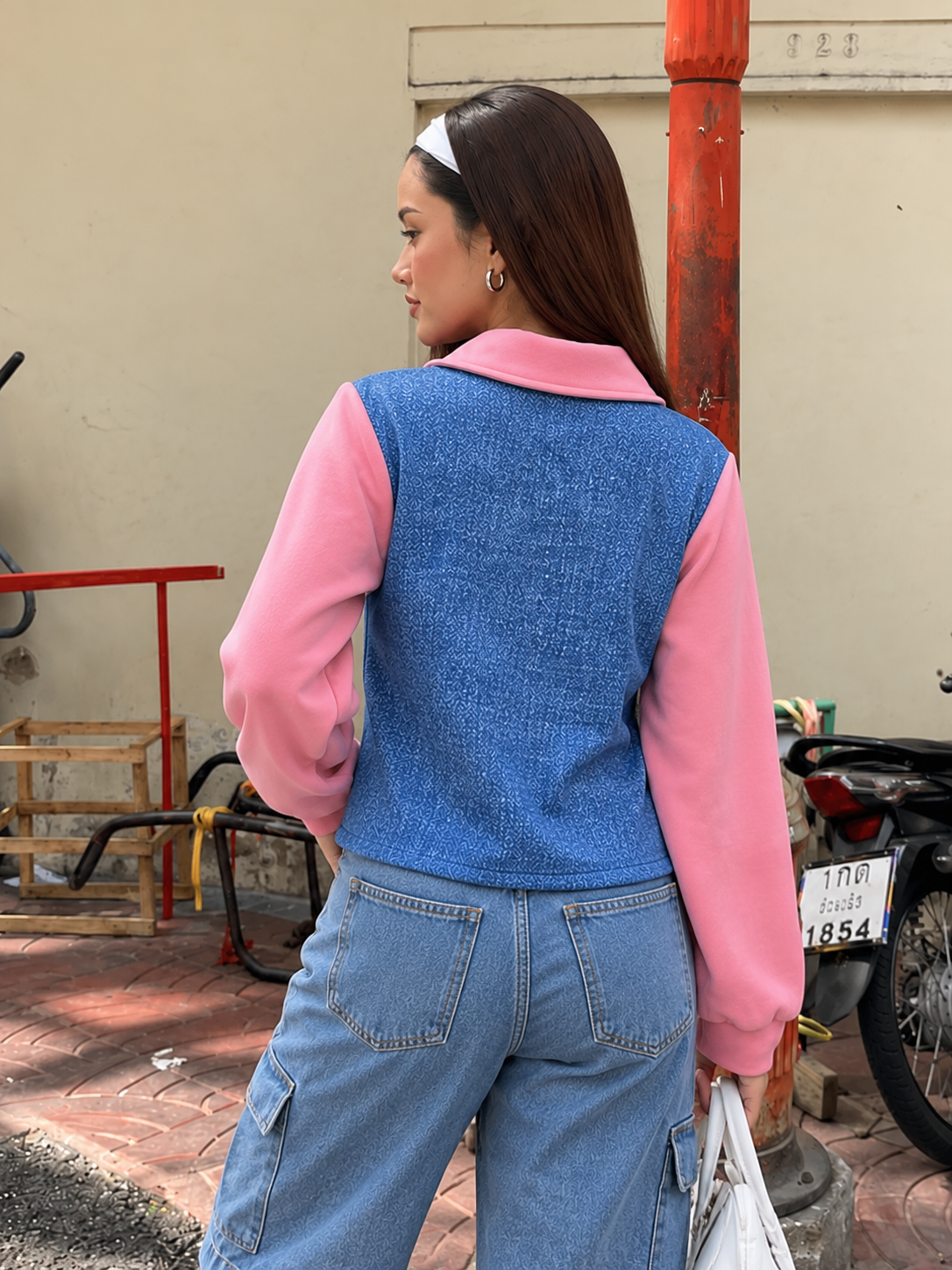 TANDUL Women 2-in-1 Blue Denim Textured Fleece Sweatshirt