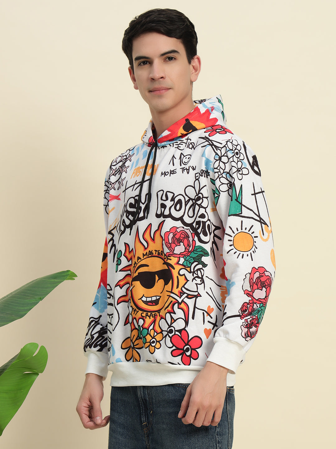 TANDUL Stylish Printed White Men's Hoodie