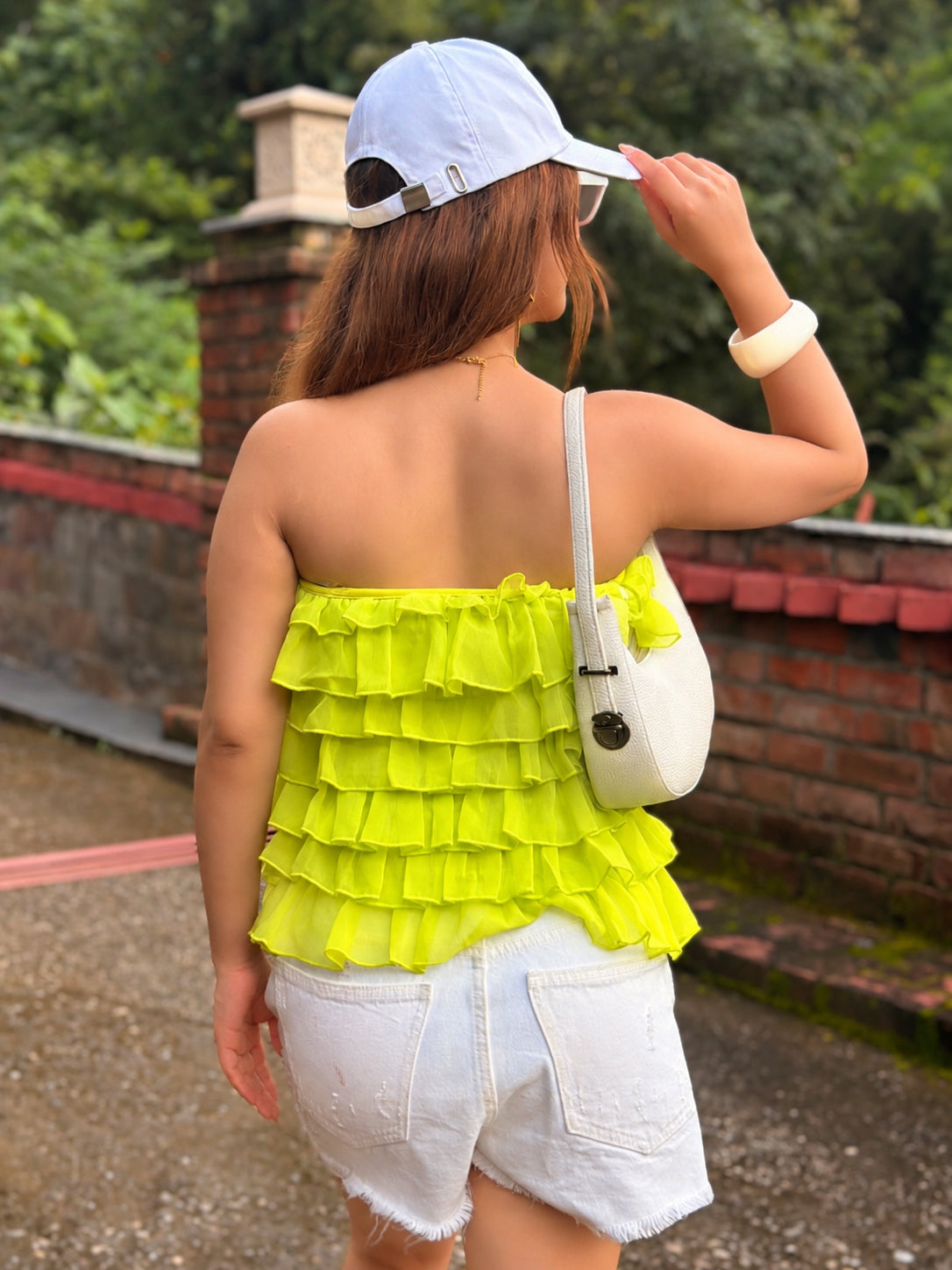 TANDUL Women Vibrant Ruffled Neon Green Top