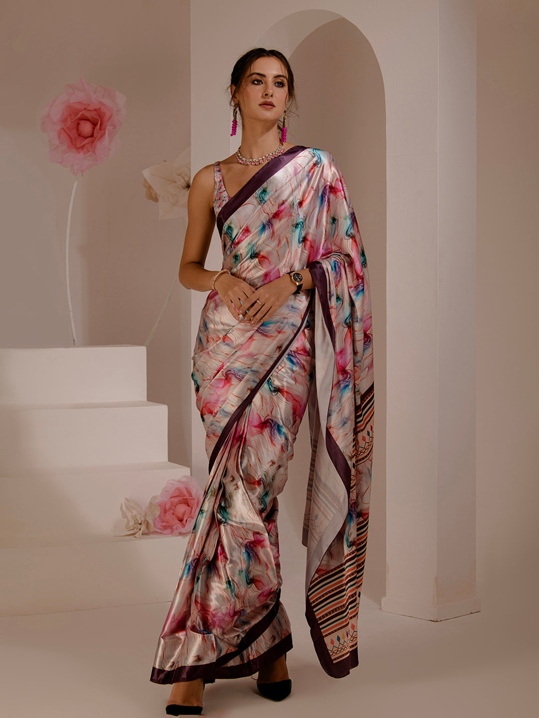 ELTIRE Exquisite Printed Bollywood Style Satin Saree