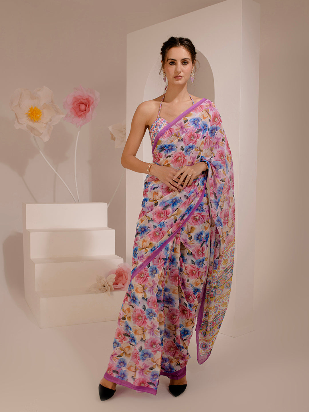 ELTIRE Exquisite Printed Bollywood Style Georgette Saree
