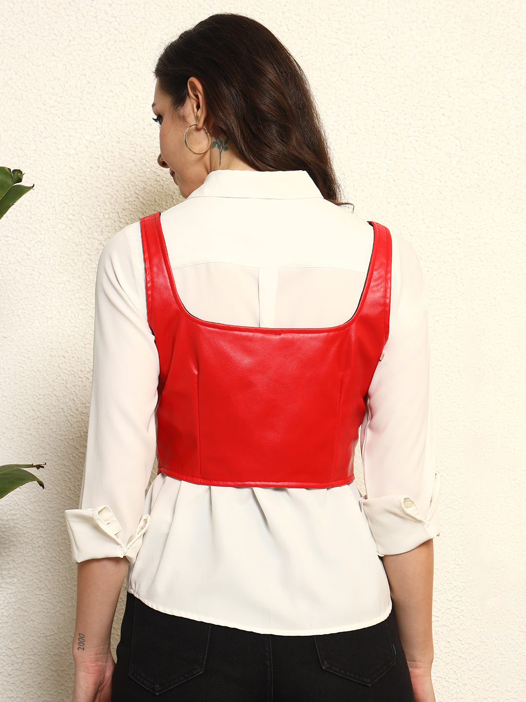 TANDUL Women Red Leather Waistcoat