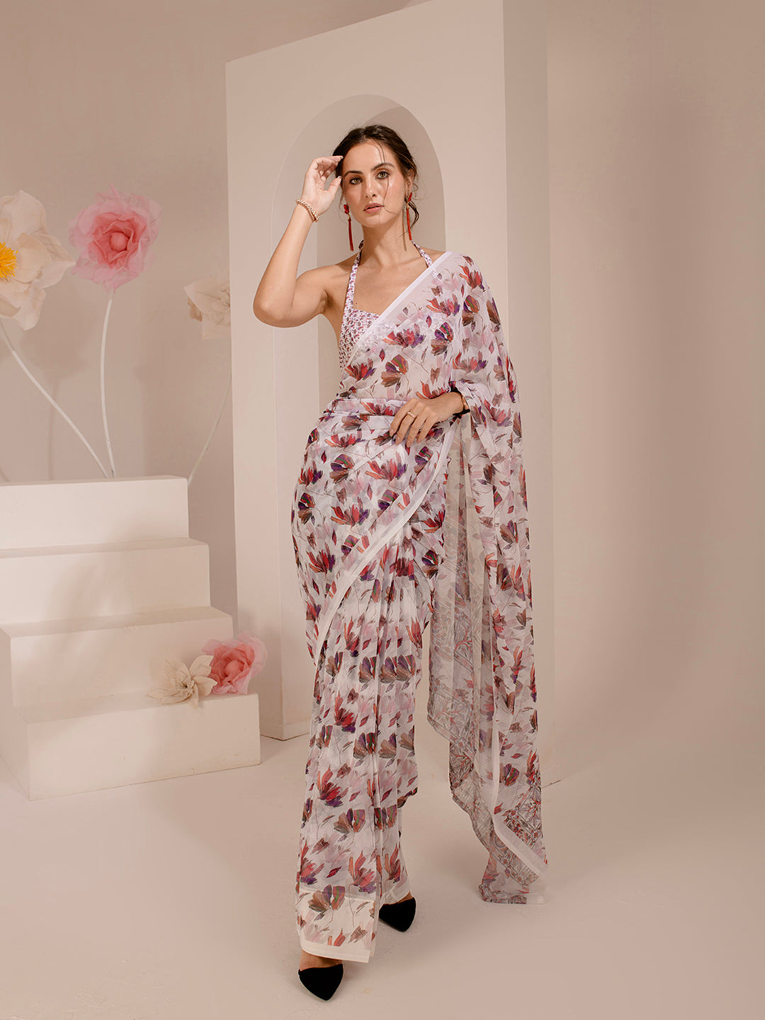 ELTIRE Exquisite Printed Bollywood Style Georgette Saree