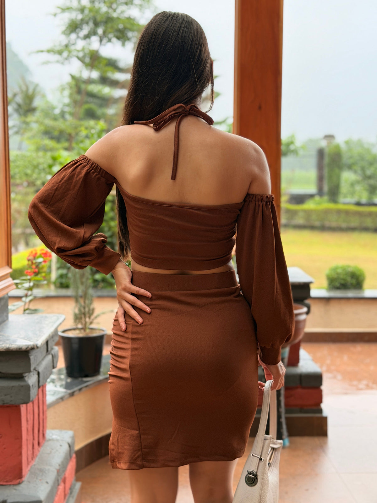 TANDUL Women Off-Shoulder Halter Crop Top and Mini Skirt Co-ord